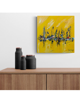 tableau abstrait jaune noir rouge
