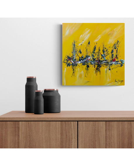 tableau abstrait jaune noir rouge