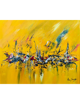 tableau abstrait contemporain jaune noir rouge