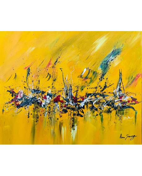 tableau abstrait contemporain jaune noir rouge