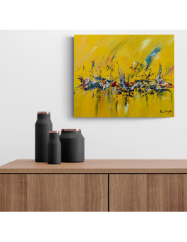 tableau abstrait contemporain jaune noir rouge
