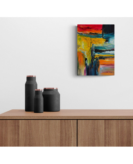 tableau abstrait coloré au couteau