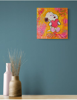 tableau snoopy pop art coeur amour