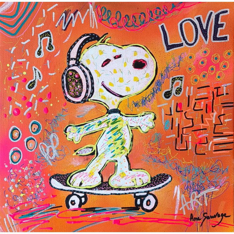 tableau snoopy skateur