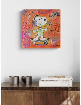 tableau pop art snoopy skateboard