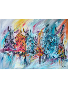 grand tableau abstrait multicolore
