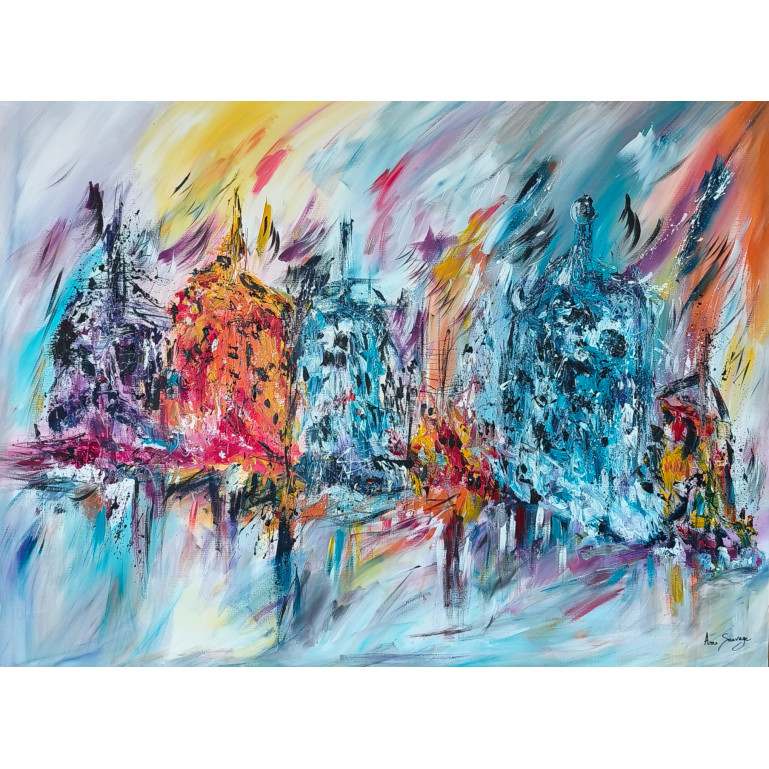 grand tableau abstrait multicolore