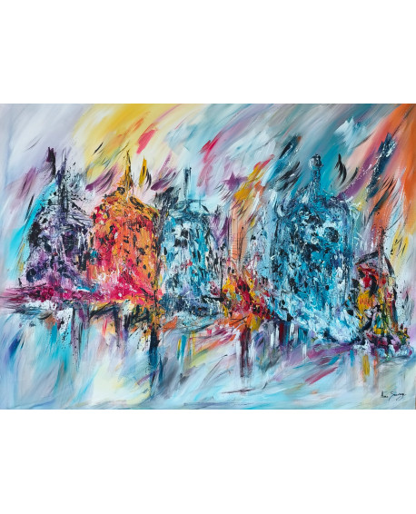 grand tableau abstrait multicolore