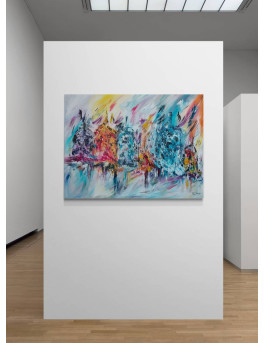 grand tableau abstrait multicolore moderne
