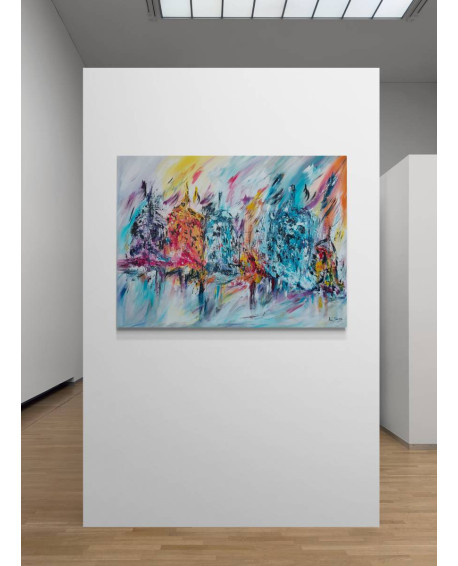 grand tableau abstrait multicolore moderne