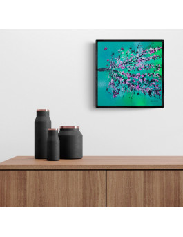 tableau abstrait branches d'arbre en fleurs