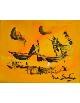 Tableau jaune et noir abstrait