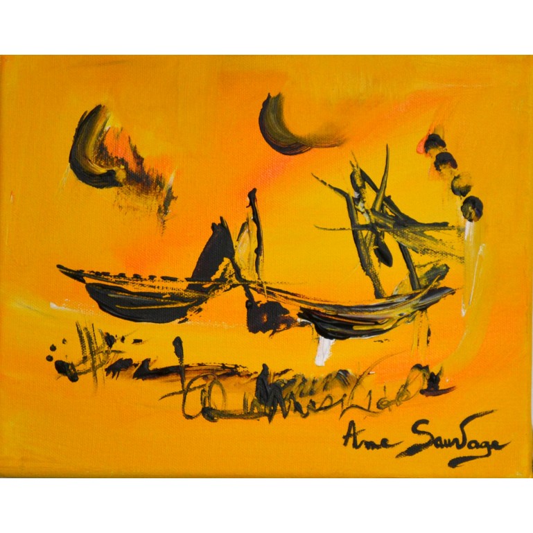 Tableau jaune et noir abstrait