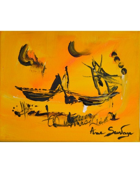 Tableau jaune et noir abstrait