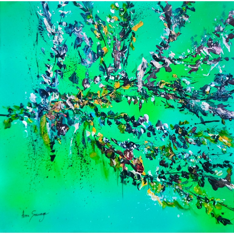 tableau abstrait arbre fleuri contemporain