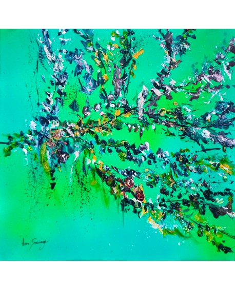 tableau abstrait arbre fleuri contemporain