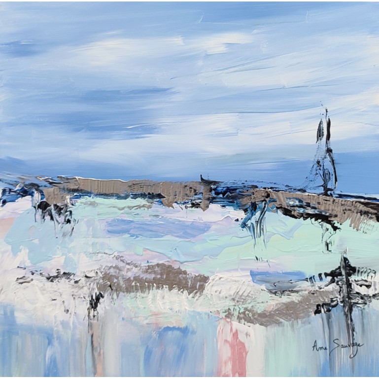 tableau abstrait bleu pastel