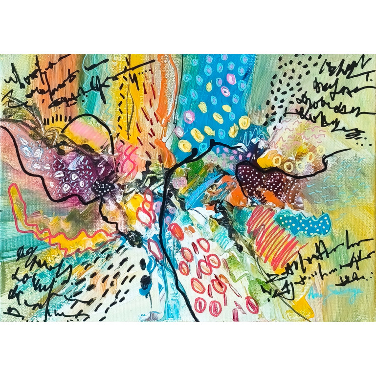 petit tableau abstrait multicolore