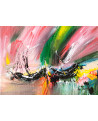 petit tableau abstrait rouge vert noir bateaux