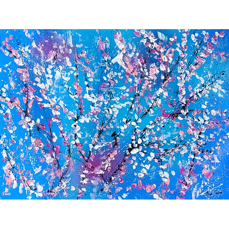 tableau abstrait arbres en fleurs