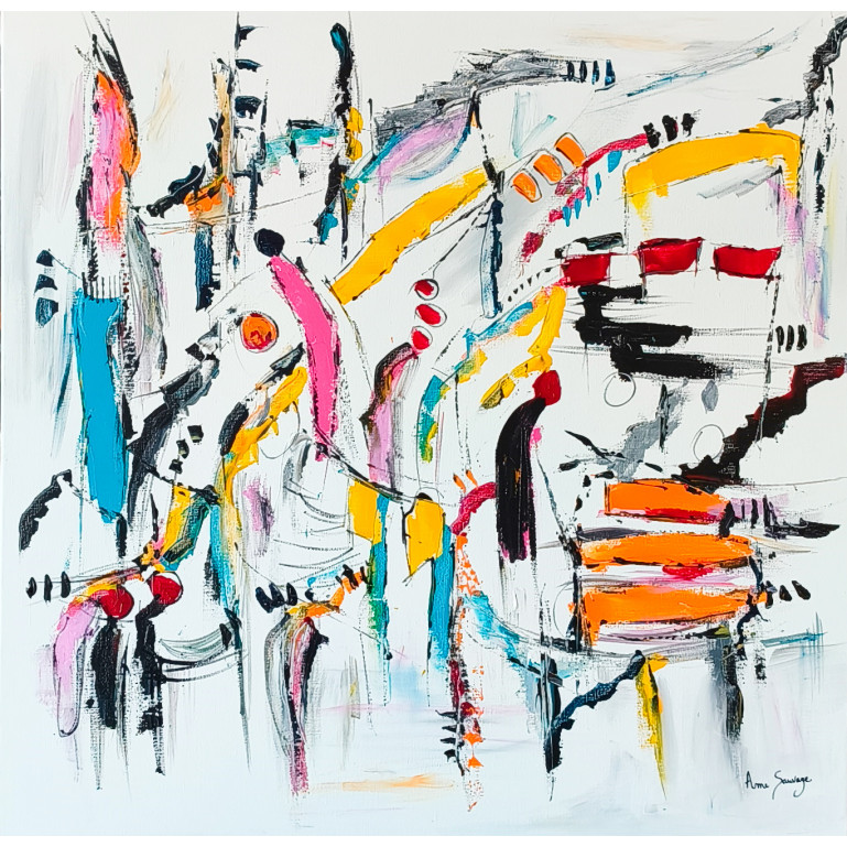 grand tableau abstrait multicolore