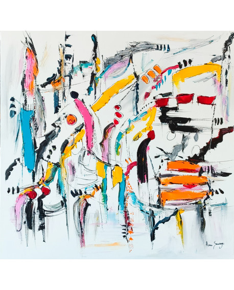 grand tableau abstrait multicolore