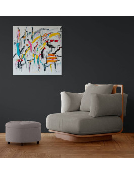 grand tableau abstrait multicolore