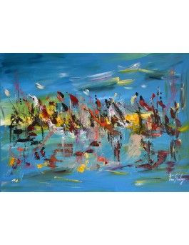 tableau abstrait bleu mer