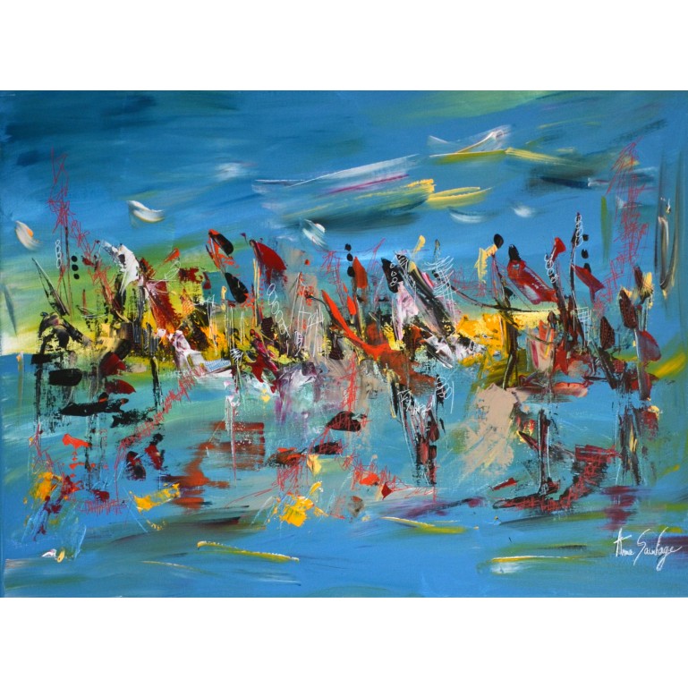 tableau abstrait bleu mer