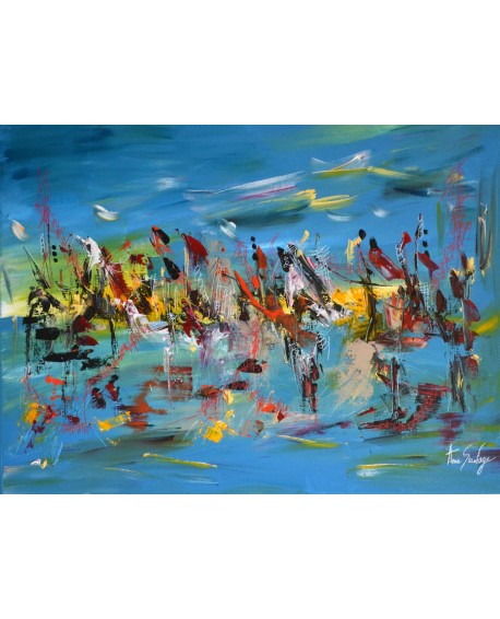 tableau abstrait bleu mer