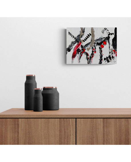tableau abstrait minimaliste noir blanc rouge