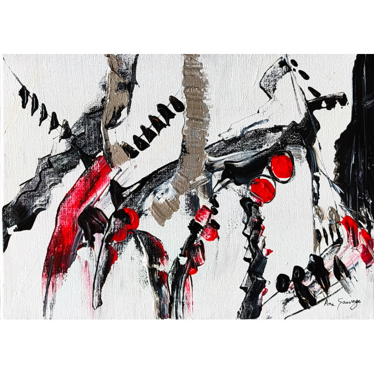 tableau abstrait noir blanc rouge
