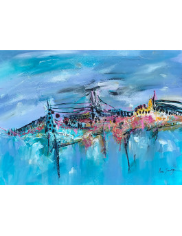 tableau abstrait bleu acrylique sur papier