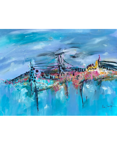 tableau abstrait bleu acrylique sur papier