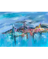 tableau abstrait bleu acrylique sur papier