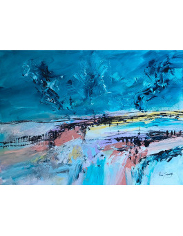 peinture abstraite bleue sur papier