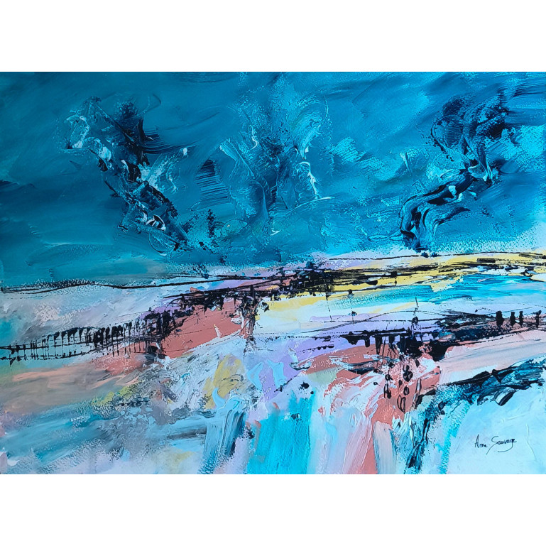 peinture abstraite bleue sur papier