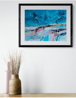 peinture abstraite bleue acrylique sur papier