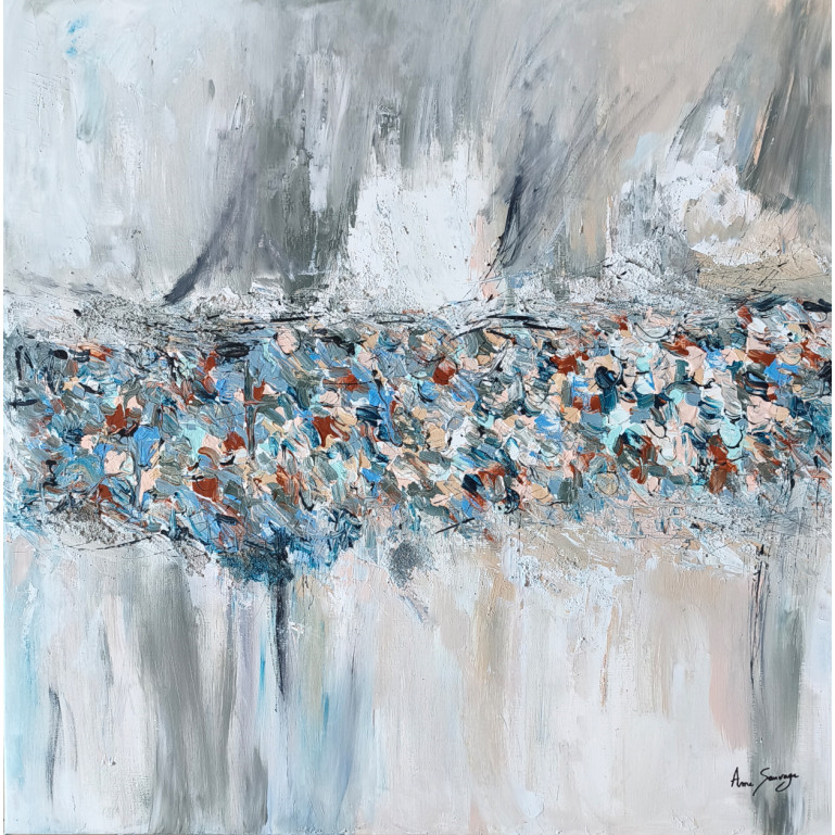 tableau abstrait beige gris texturé