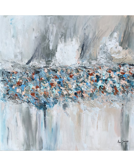 tableau abstrait beige gris texturé