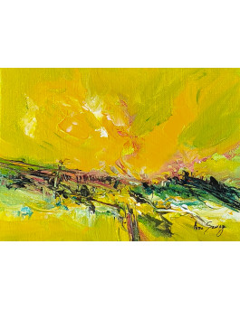 tableau abstrait vert jaune