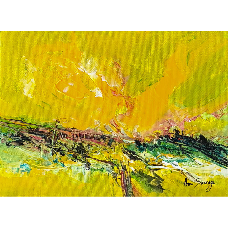 tableau abstrait vert jaune