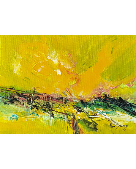 tableau abstrait vert jaune