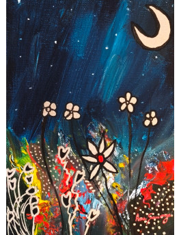 petit tableau abstrait fleurs