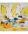 Peinture abstraite jaune kitsurf envol sur les vagues