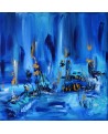 Tableau abstrait bleu bateaux en mer