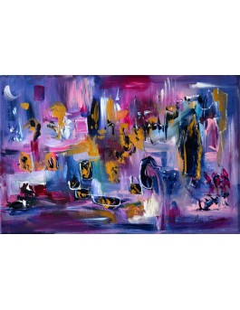 tableau abstrait violet et or