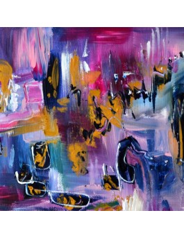 tableau abstrait violet et or