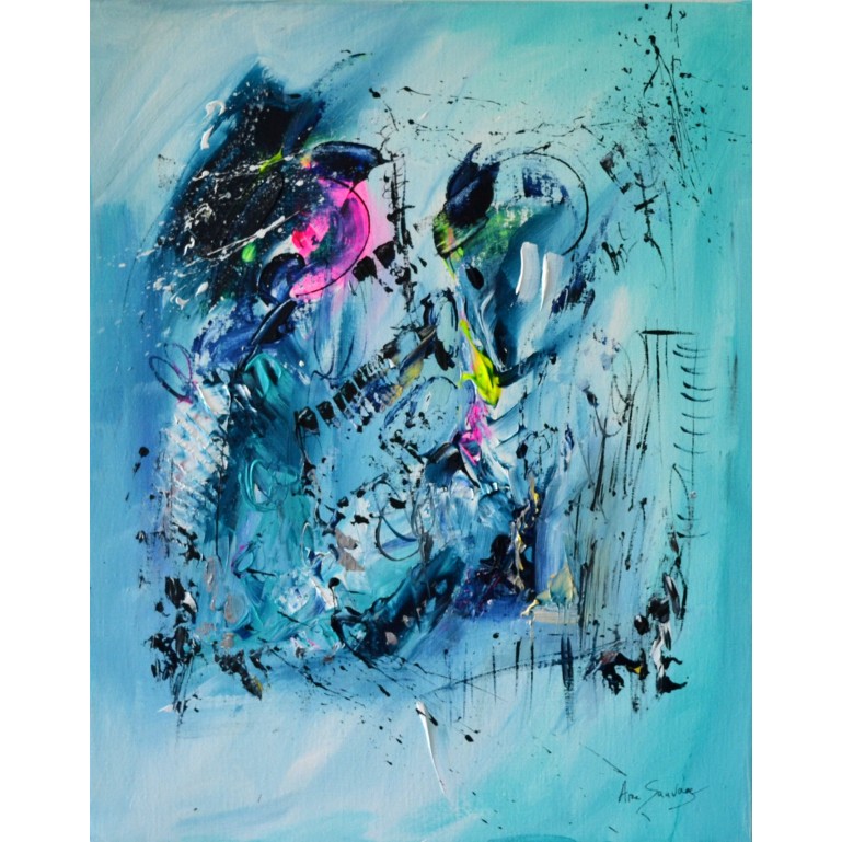 tableau abstrait vertical bleu