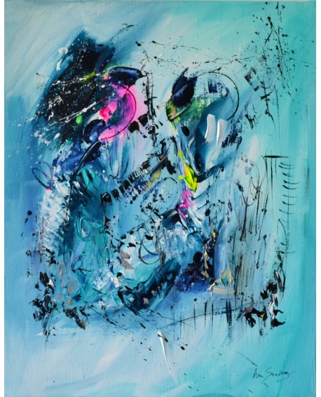 tableau abstrait vertical bleu